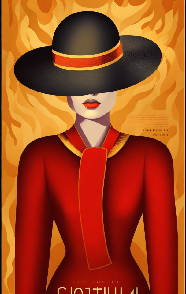 Stylized illustration of person in black hat and red outfit