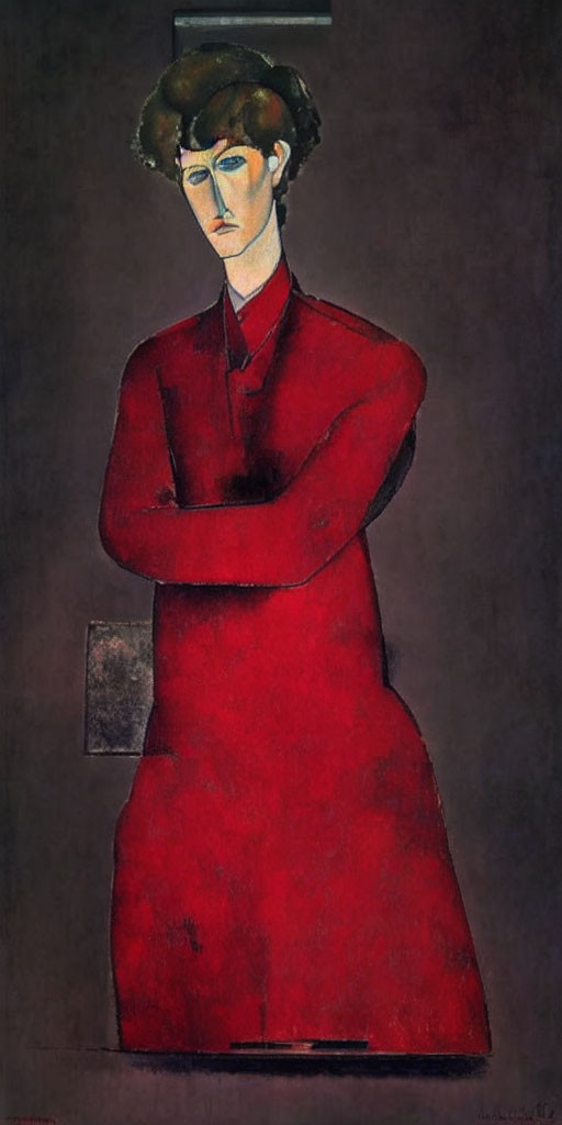 Portrait of a Person in Red Garment with Crossed Arms