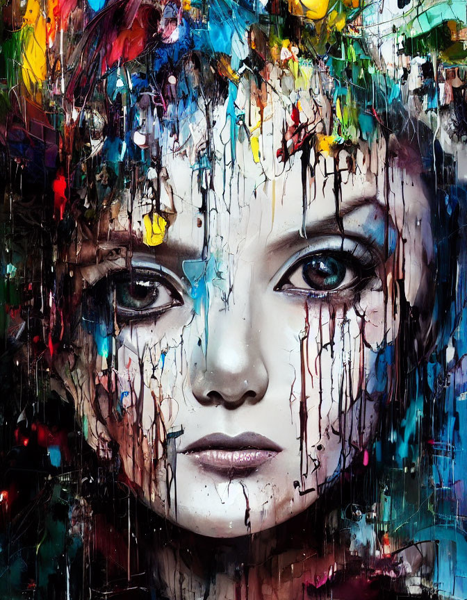 Colorful Abstract Portrait Blending Realism & Abstract Elements