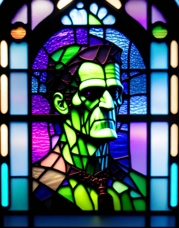 Colorful Stained Glass Window of Frankenstein's Monster