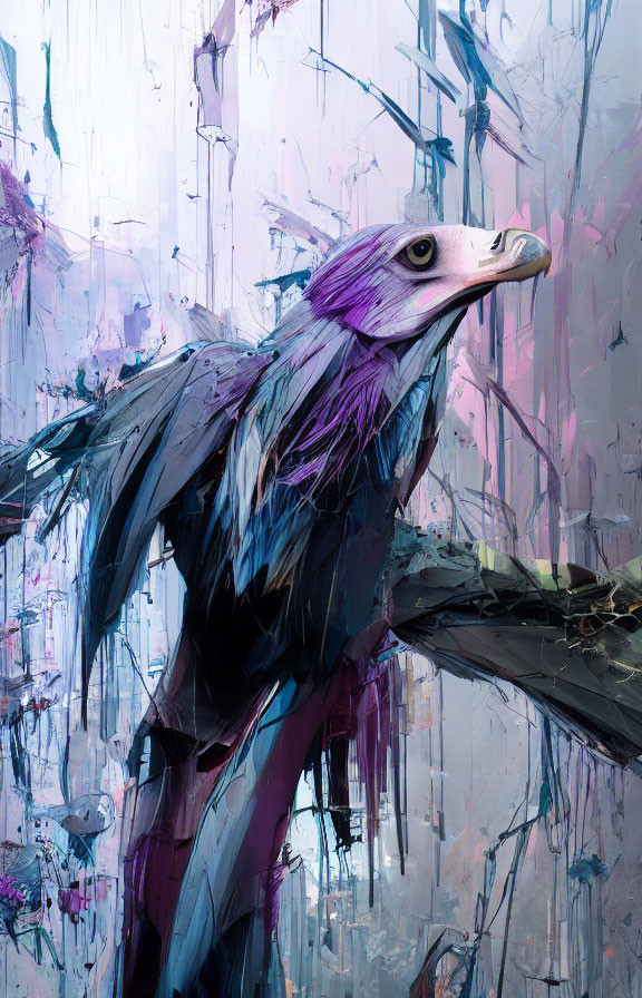 Colorful Digital Painting: Eagle with Purple Head on Abstract Cool Background