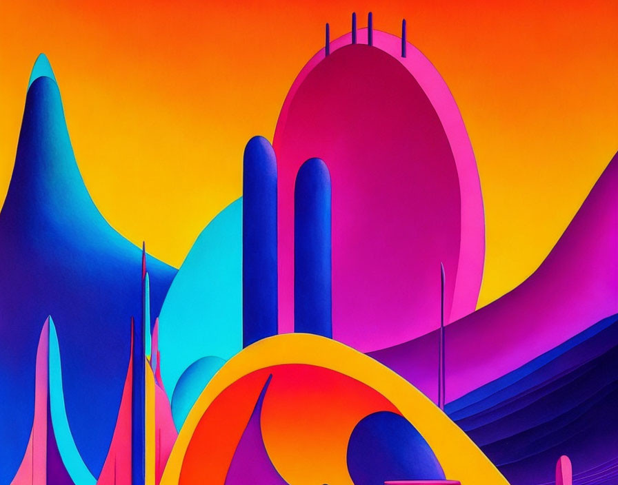 Colorful Abstract Art: Smooth & Pointy Shapes in Blue, Purple, Pink, & Orange