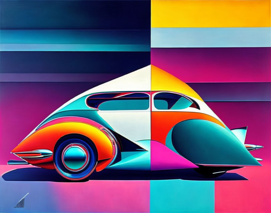 Colorful Abstract Artwork: Stylized Vehicle on Geometric Background