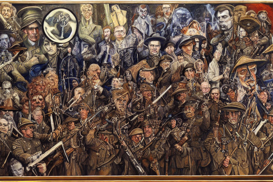 Detailed painting of crowded military history scene