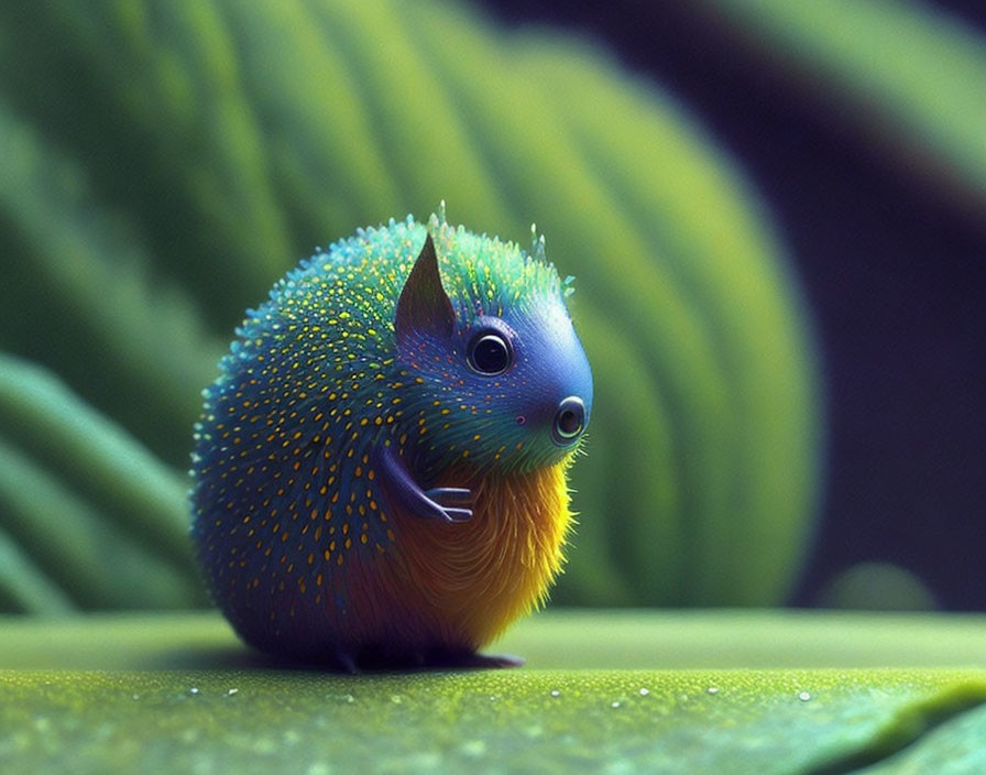 Colorful Illustration of Fantastical Hedgehog Creature on Green Background