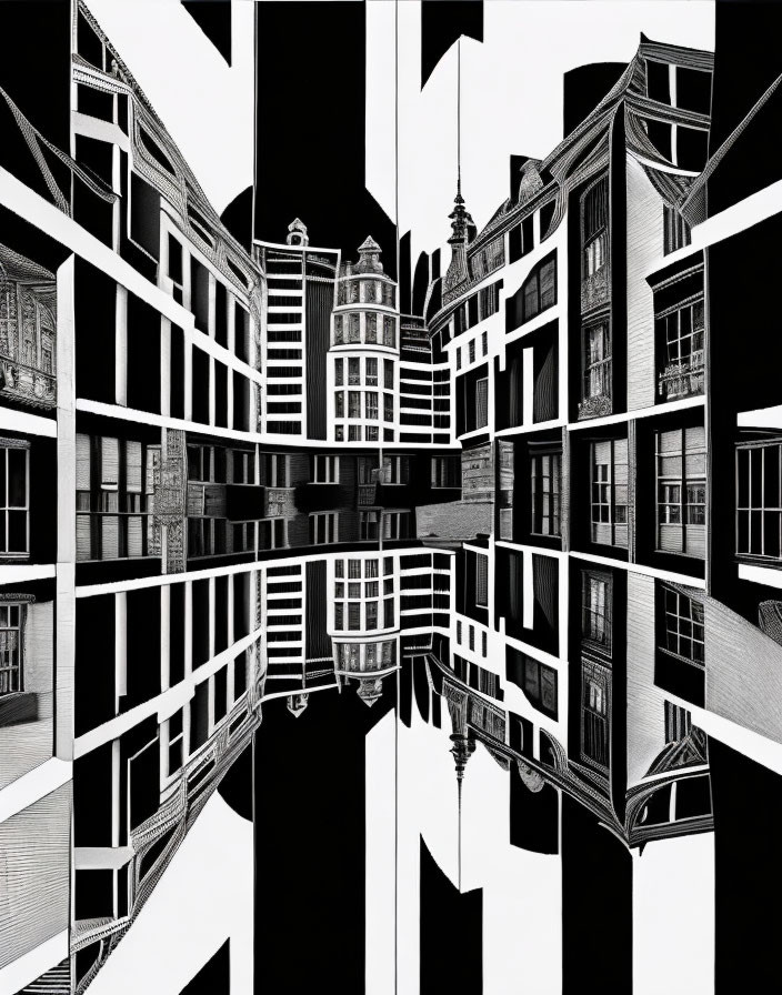 Symmetrical monochrome geometric urban landscape art