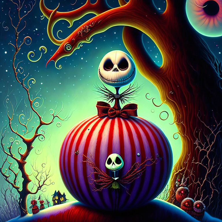 Vibrant Jack Skellington Artwork on Striped Hill Beneath Starry Sky