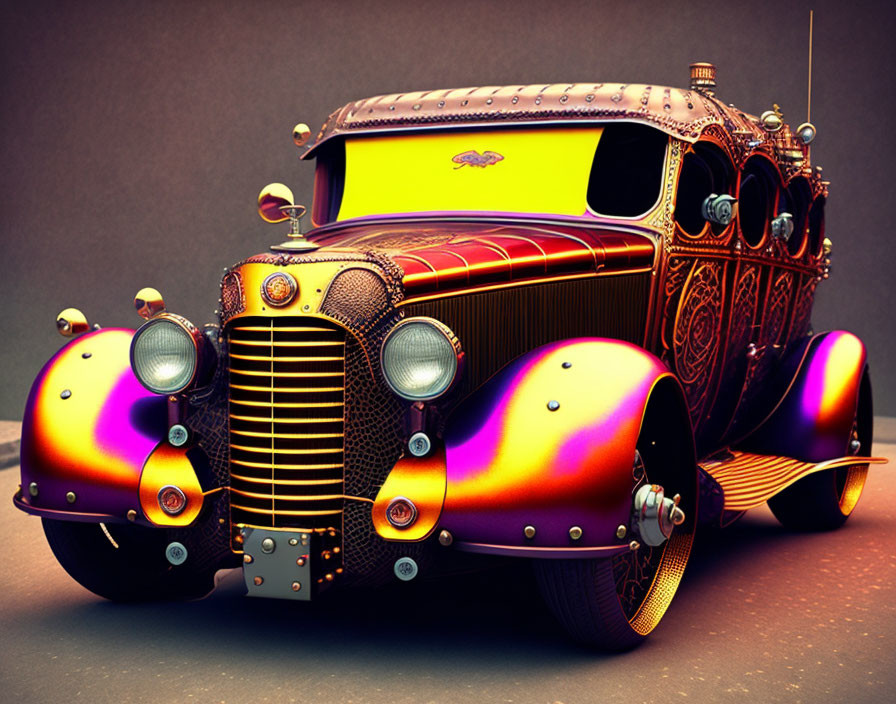 Colorful Vintage Car with Ornate Iridescent Design