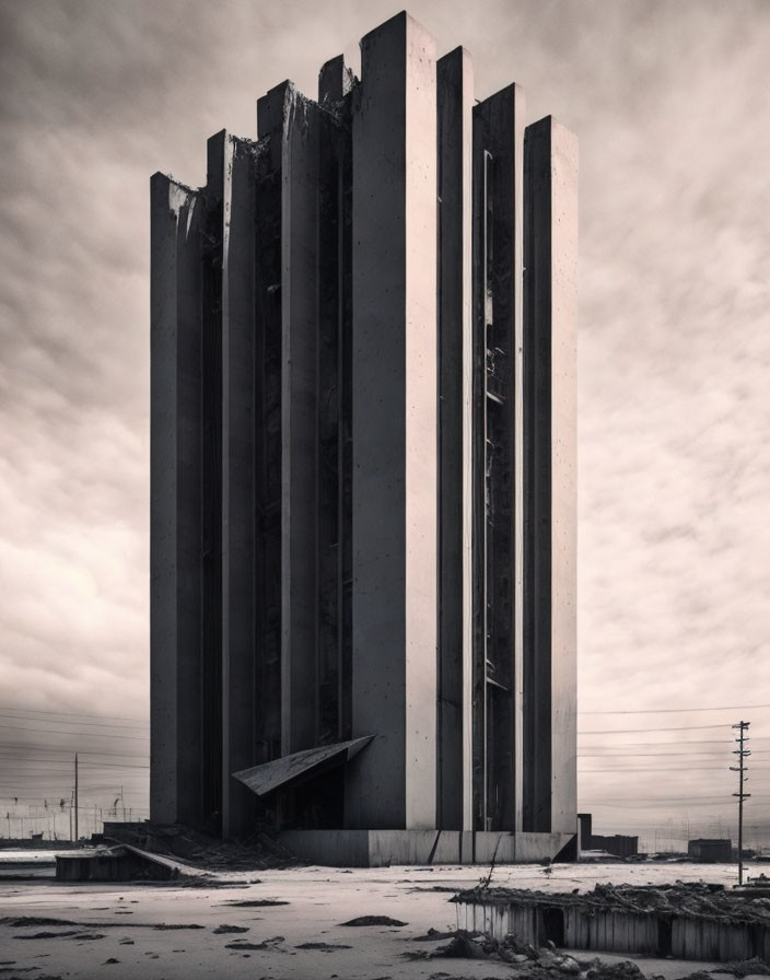 Towering fortress-like structure under cloudy sky