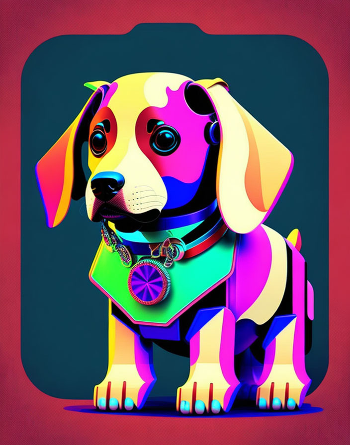 Colorful Stylized Dog Illustration with Neon Colors