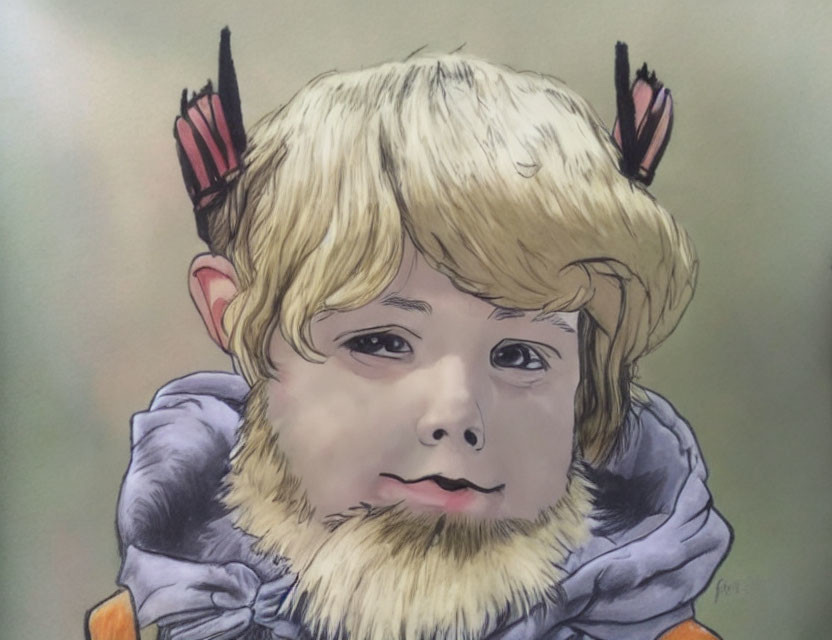 Blonde-Haired Child in Winter Coat with Fur Trim and Insect Antennae Headband