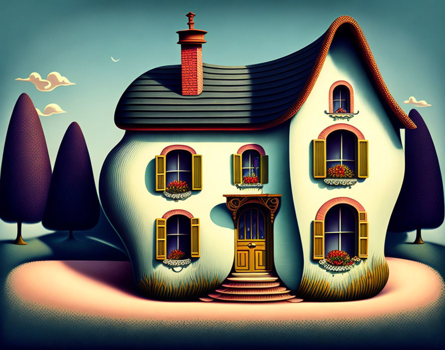 Colorful Cartoon House Illustration with Whimsical Design