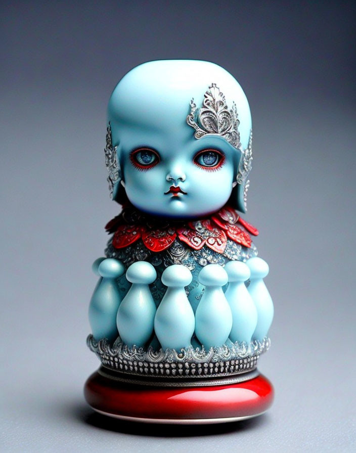 Porcelain figurine with pale blue complexion and silver head ornament