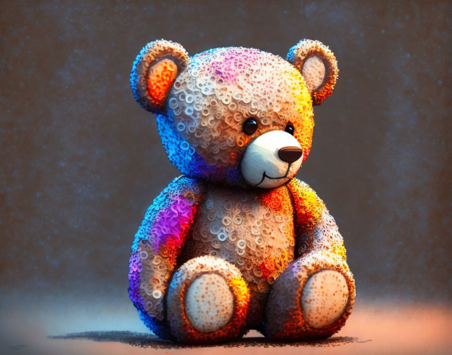 Colorful Glitter Teddy Bear Against Dark Background