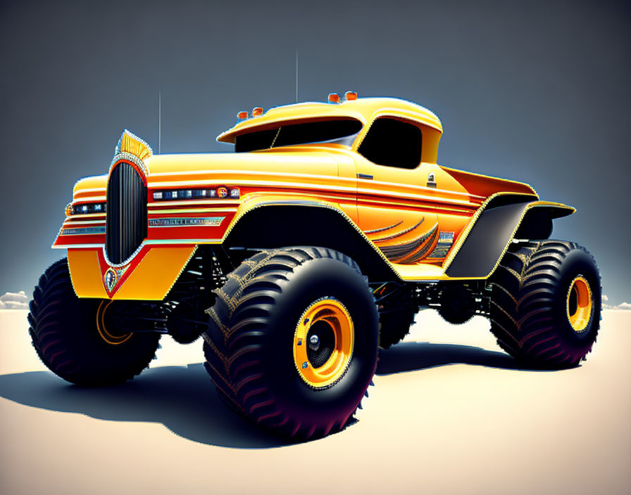 Vintage Yellow-Orange Monster Truck Illustration on White Background