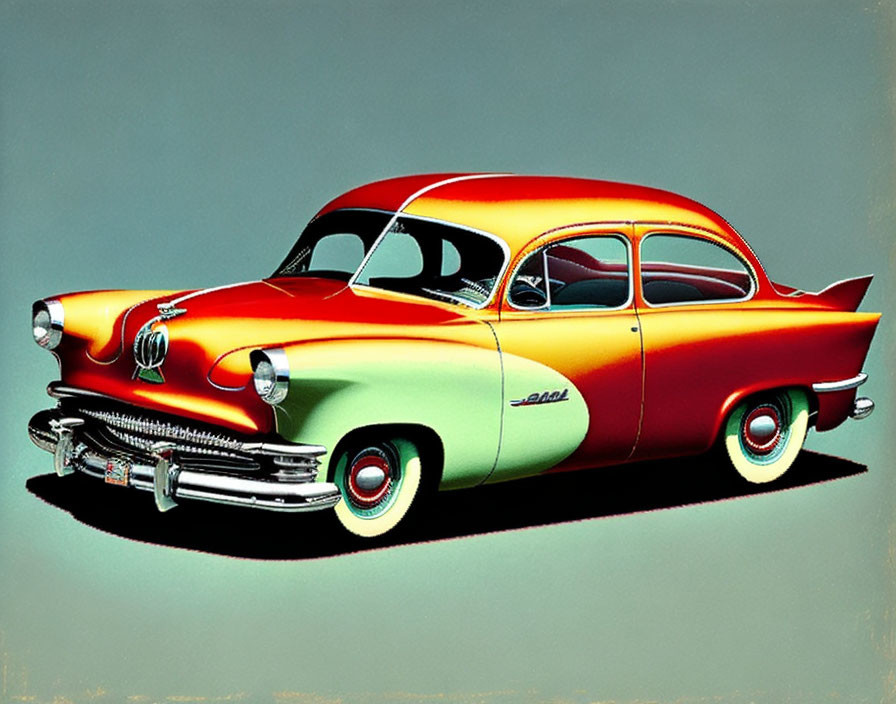 Classic 1950s American car with two-toned paint and chrome accents