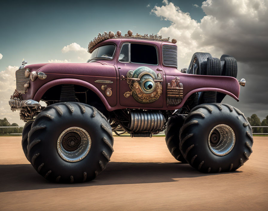 Vintage Car Transformed into Steampunk Monster Truck with Oversized Tires