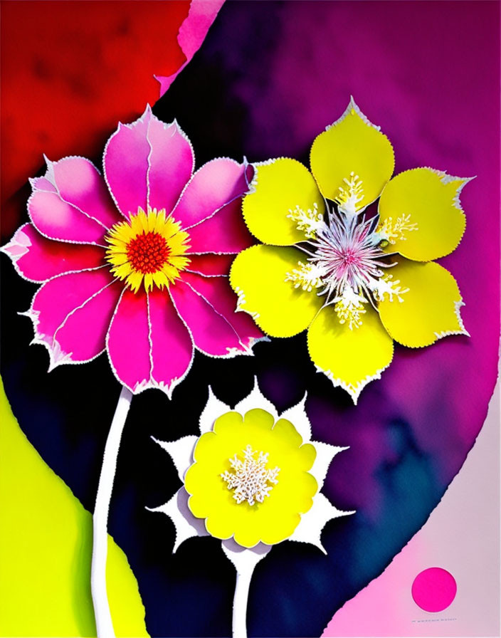 Colorful Paper Cut-Out Flowers on Abstract Background