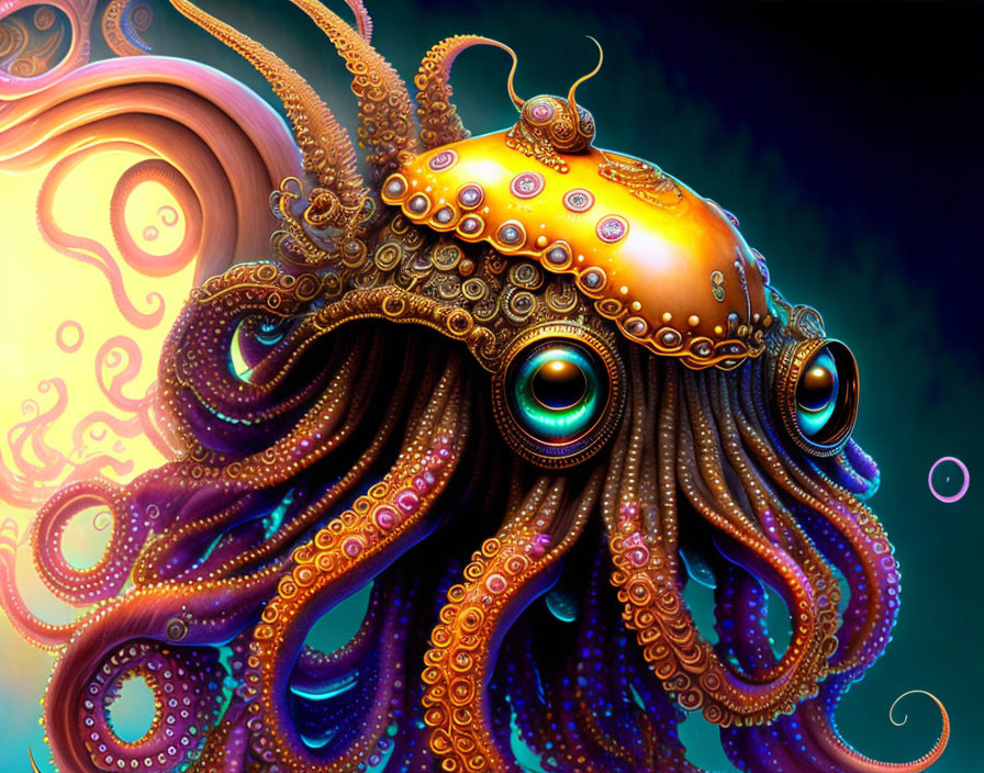 Colorful Stylized Octopus Artwork with Multiple Eyes