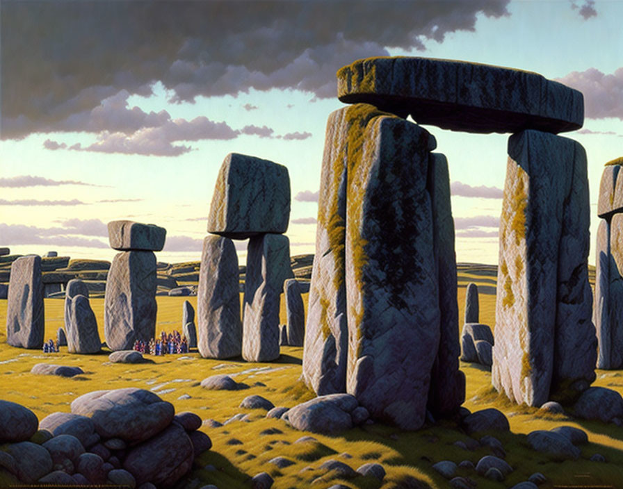 Stonehenge with Visitors and Dramatic Sky Landscape