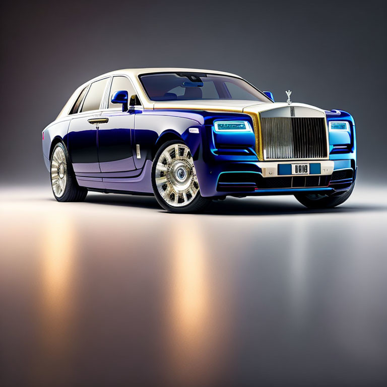 Luxury Blue Rolls-Royce with Custom Paint and Prominent Grille