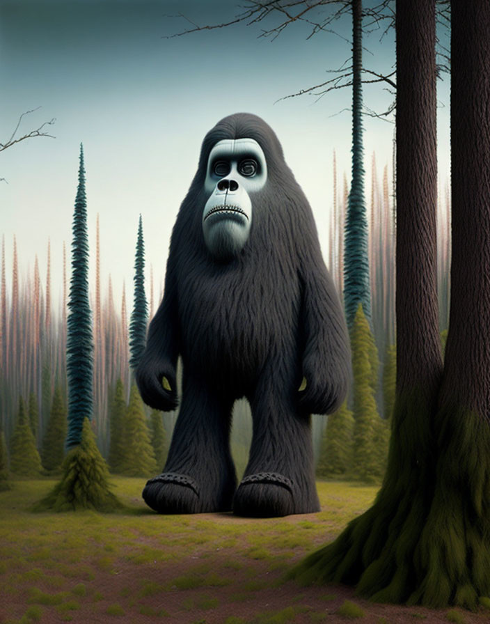 Mystical forest scene with large animated gorilla