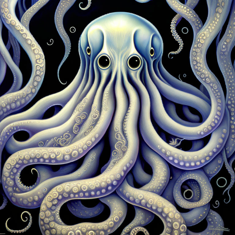 Detailed Octopus Illustration with Large Eyes and Swirling Tentacles