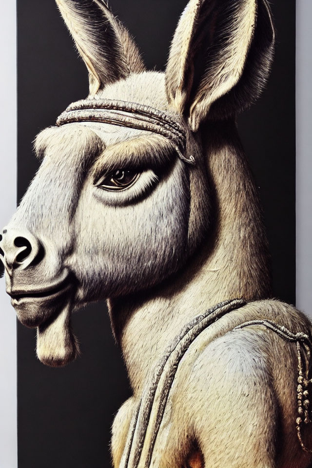 Detailed Illustration of Bridled Donkey on Dark Background