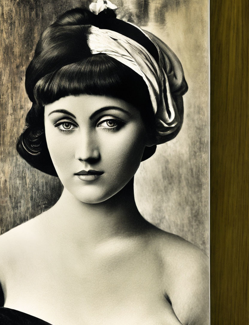 Vintage portrait of woman with feather headband in sepia tones