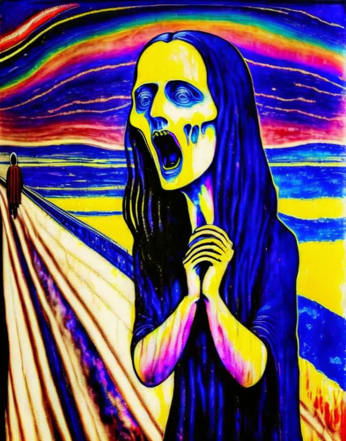 Intense blue and yellow reinterpretation of "The Scream