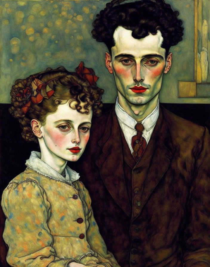 Solemn Young Couple in Early 20th-Century Attire