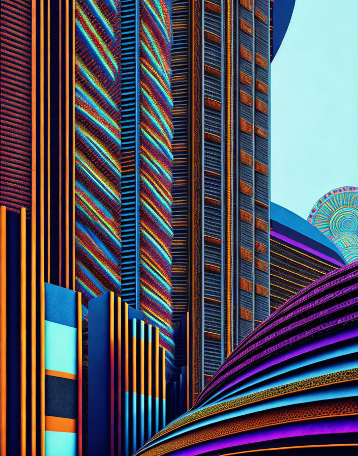 Colorful Abstract of Modern Buildings with Neon Lights and Geometric Patterns