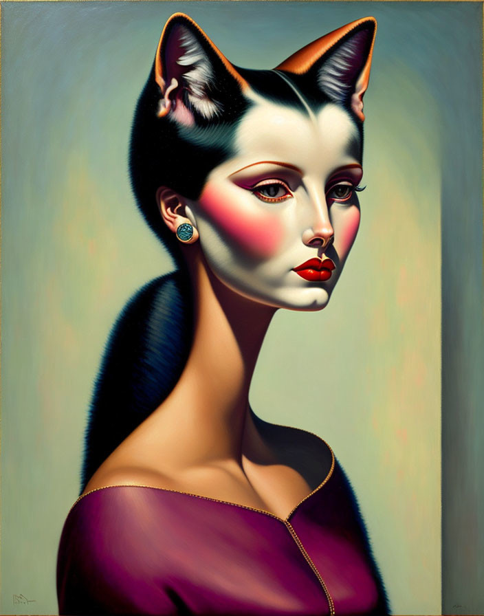 Woman with Cat-Like Features in Artistic Portrait