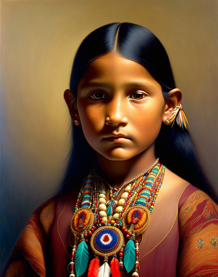 Traditional attire painting of young girl with intricate patterns