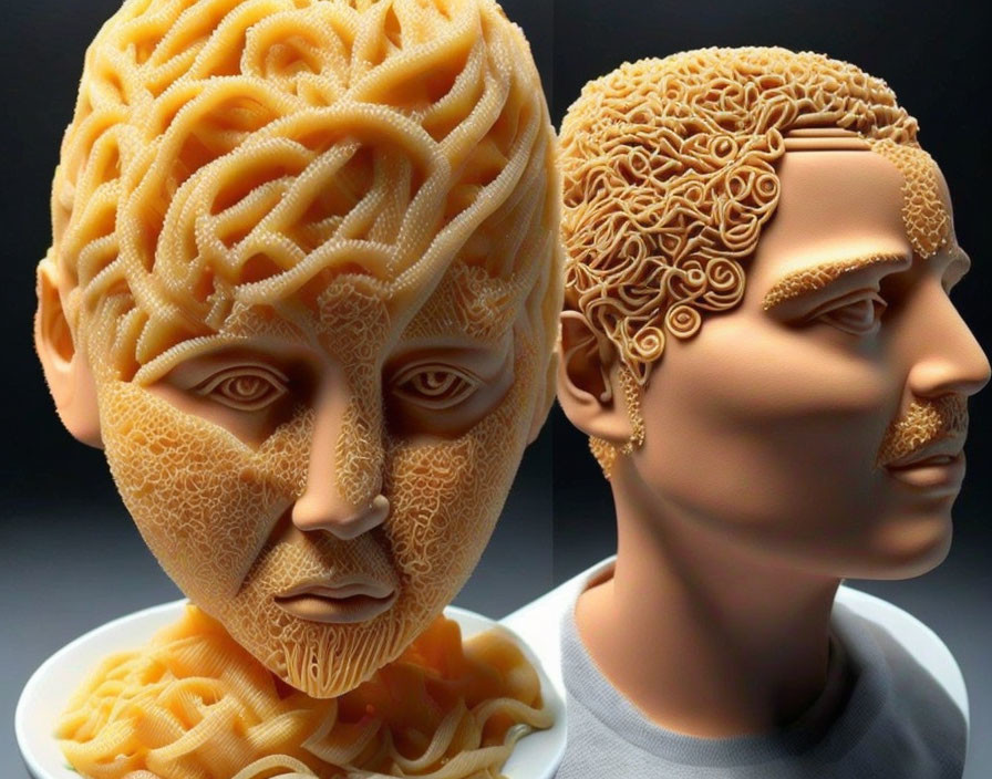 Intricately designed pasta noodle sculptures on a plate