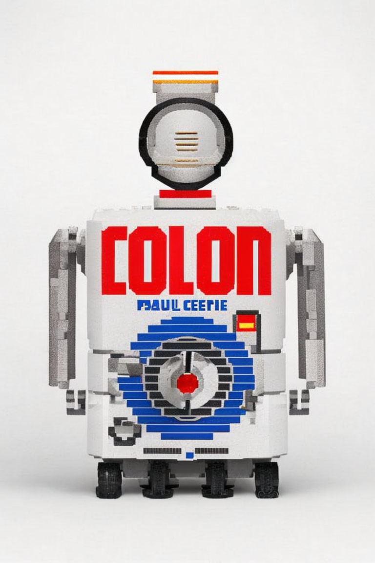 Retro-style LEGO robot figure with "COLON" and "PAUL CEELIE" on