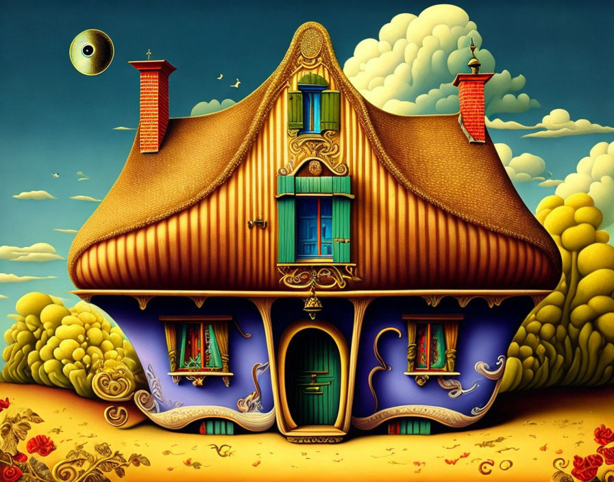 Fantasy Cottage Illustration with Exaggerated Features