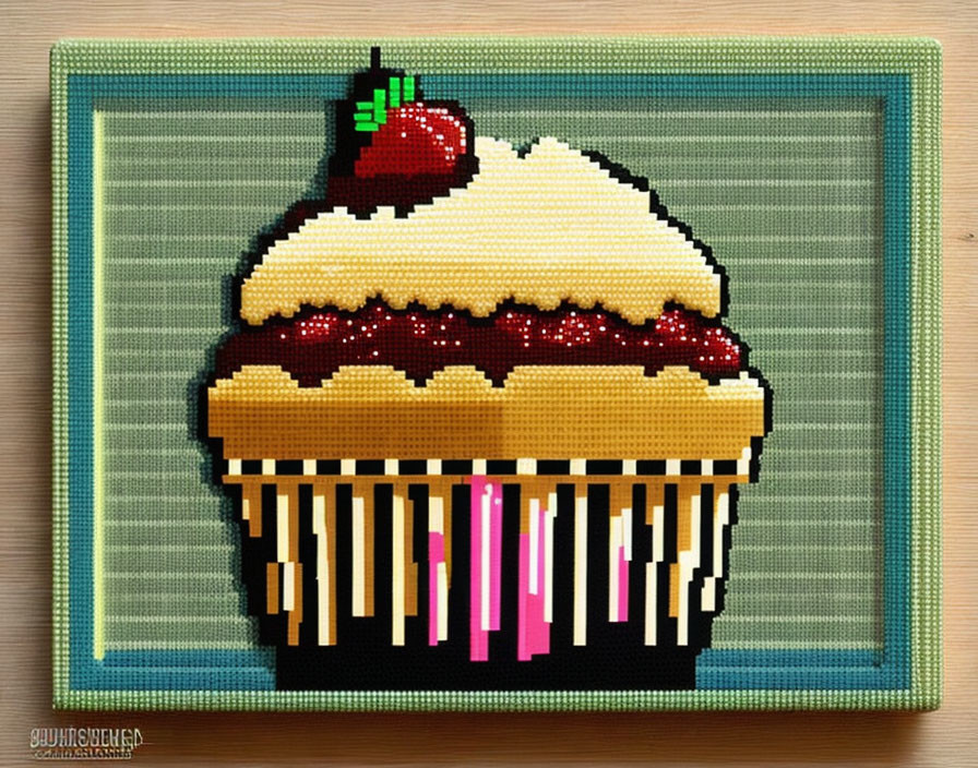 Colorful Cupcake Pixel Art on Green Mat