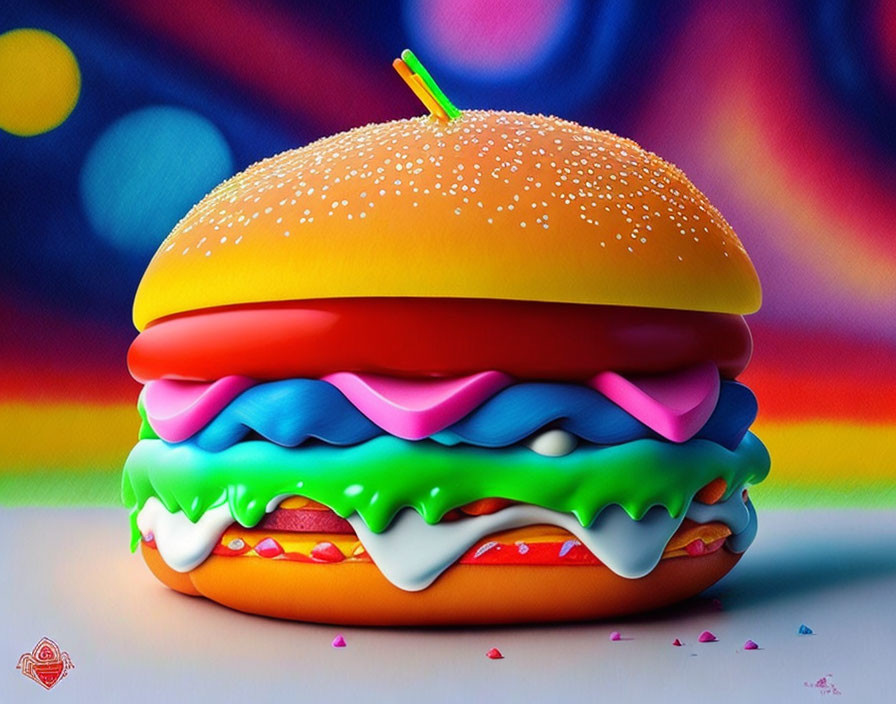 Colorful Stylized Hamburger Illustration with Whimsical Background