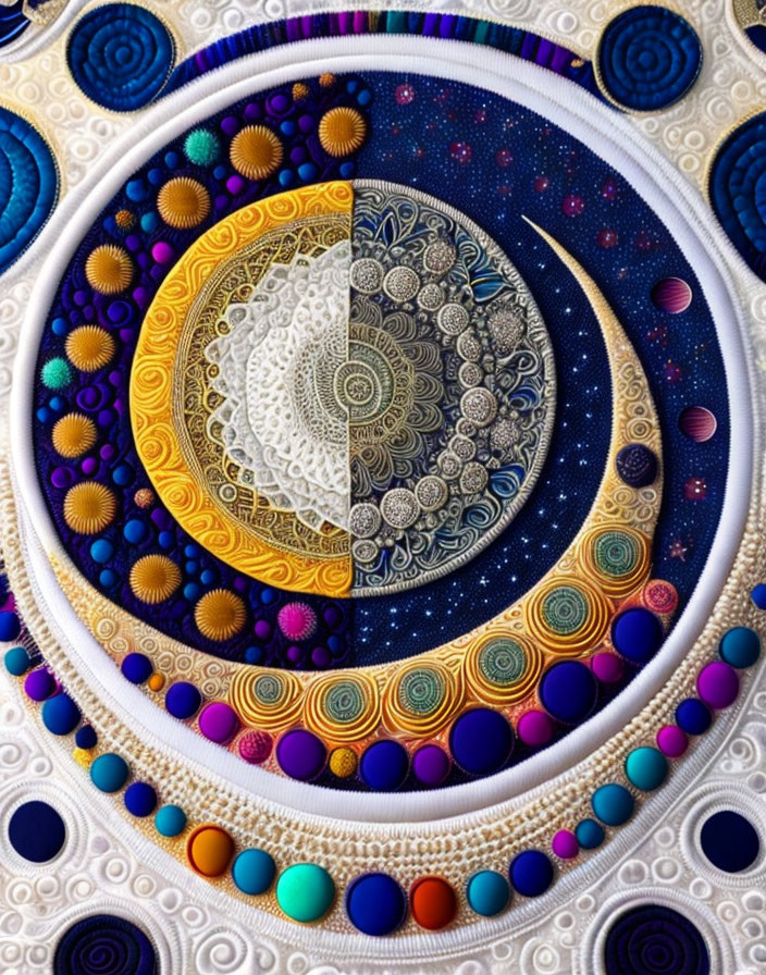 Colorful Circular Mandala with Intricate Patterns and Beads