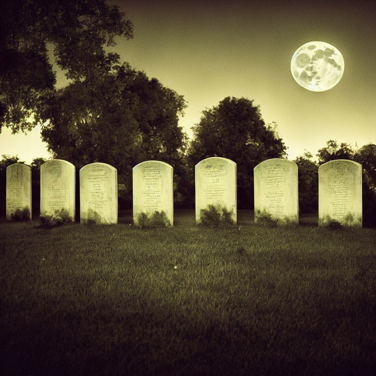 Sepia-Toned Graveyard Scene with Full Moon