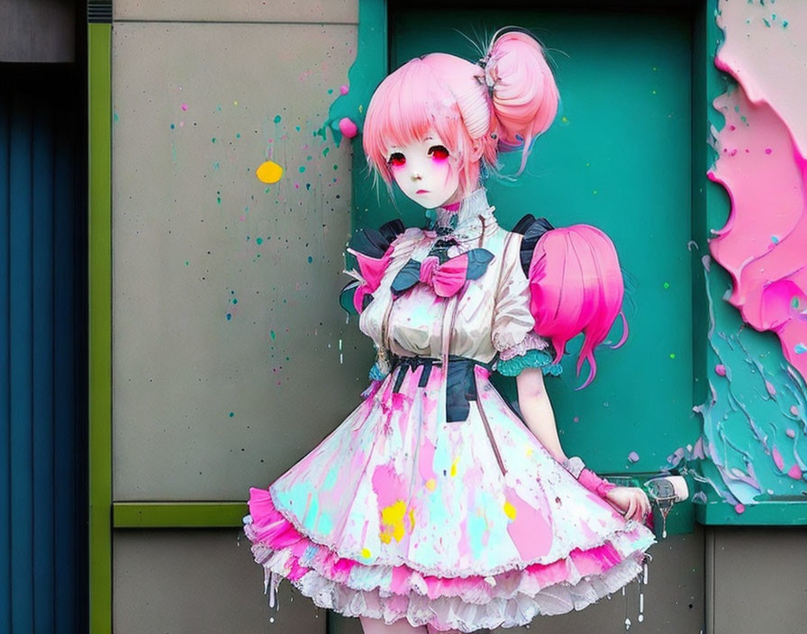 Elaborate Pink Costume with Anime-Style Makeup