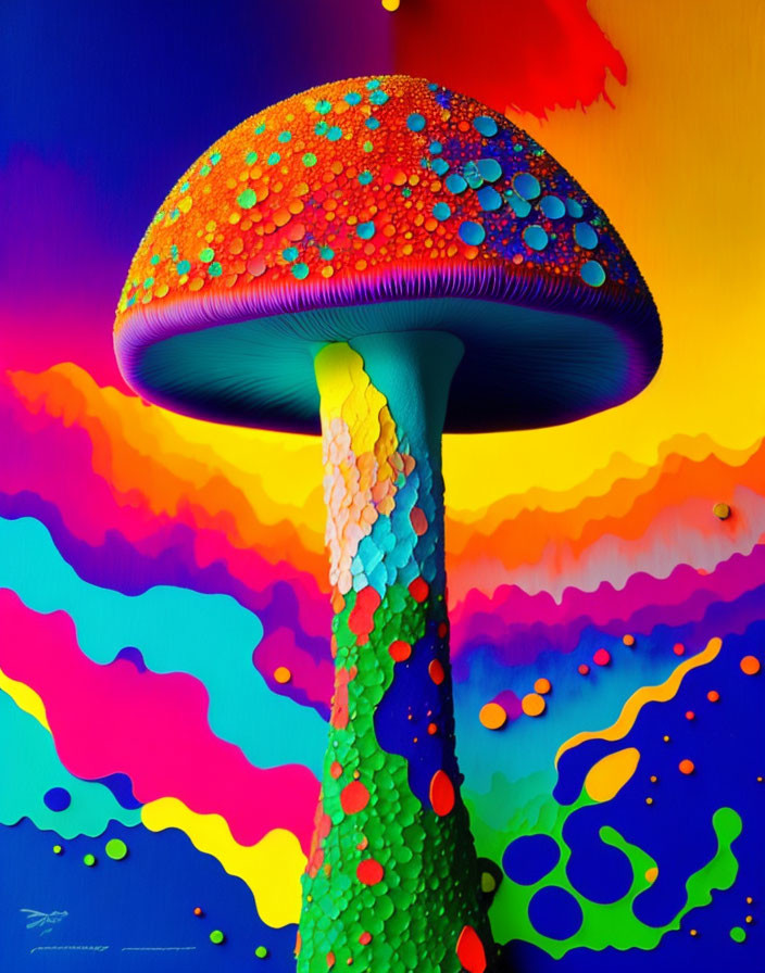 Colorful Psychedelic Mushroom Illustration on Vibrant Background