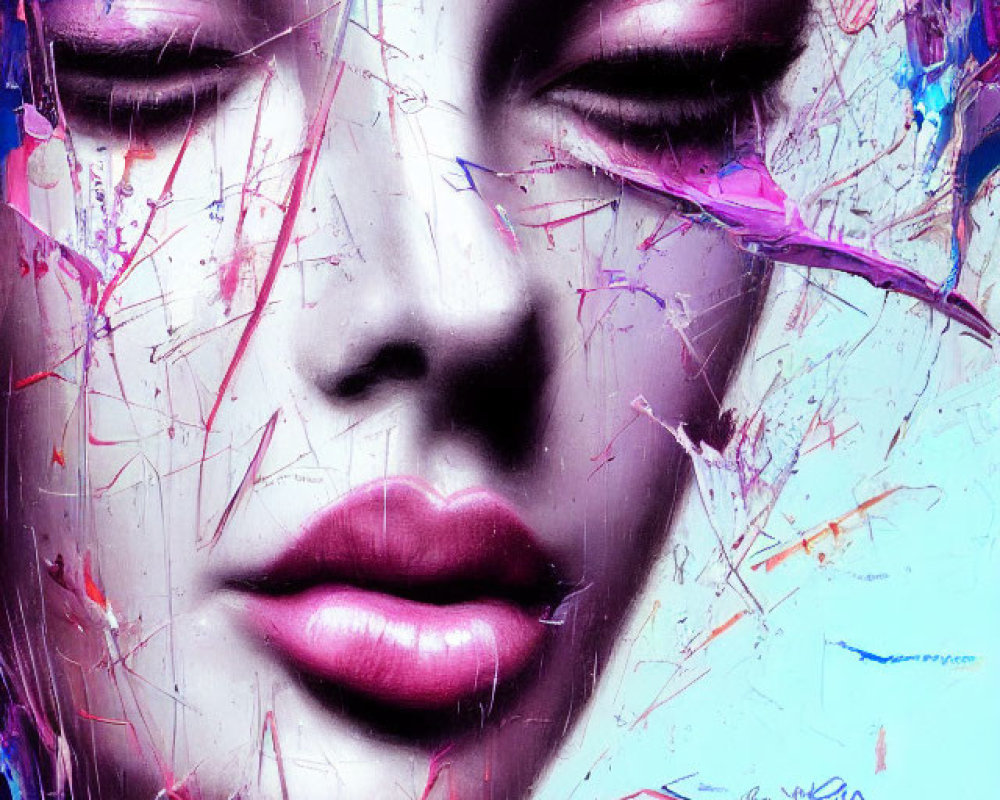 Colorful abstract artwork: woman's face with shattered textures