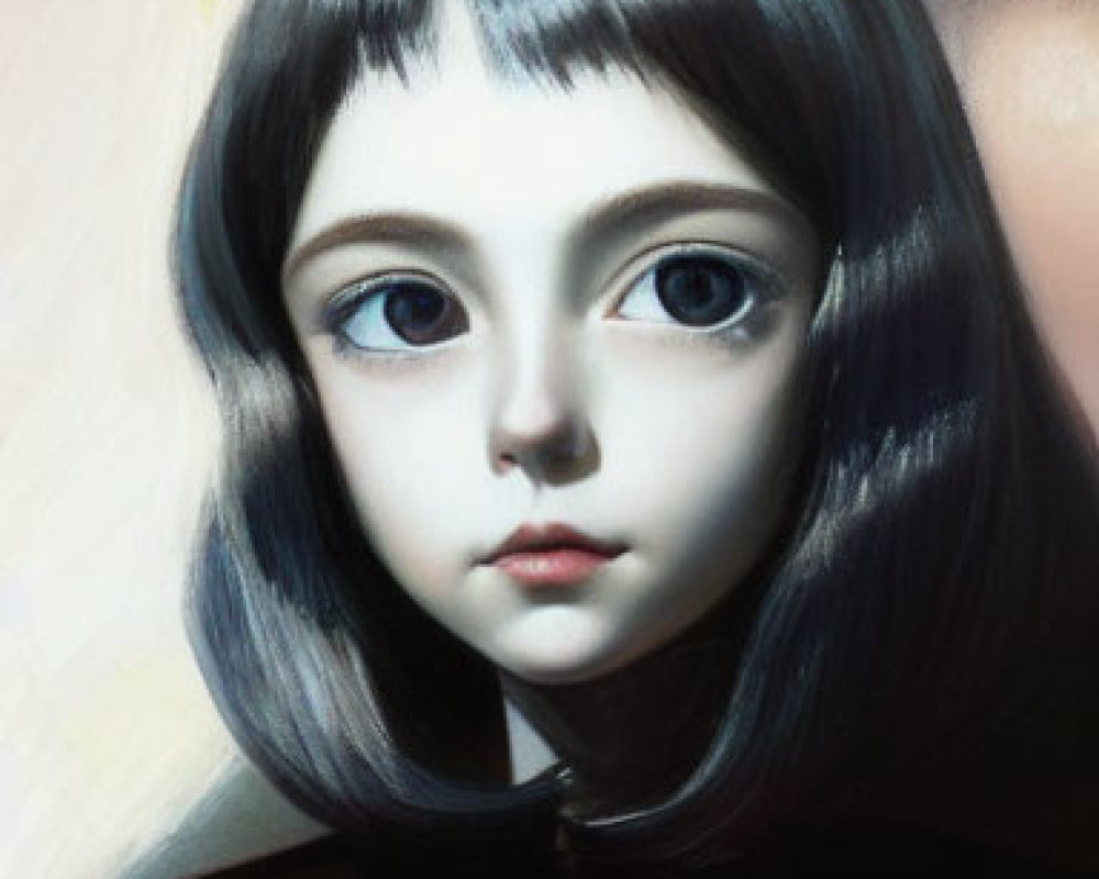 Portrait of a Girl with Large Eyes and Bob Haircut in Dark Top