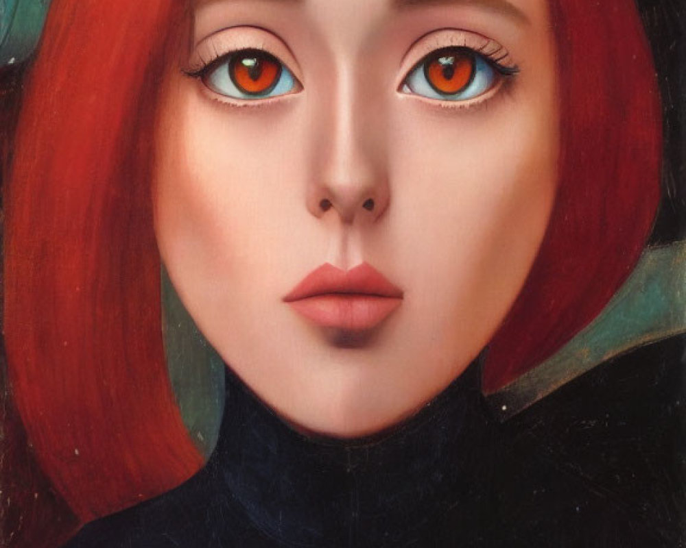 Vibrant surreal portrait of a woman with expressive eyes and red hair