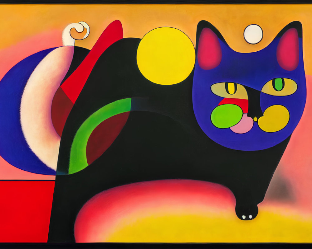 Abstract Black Cat Artwork with Vibrant Geometric Shapes