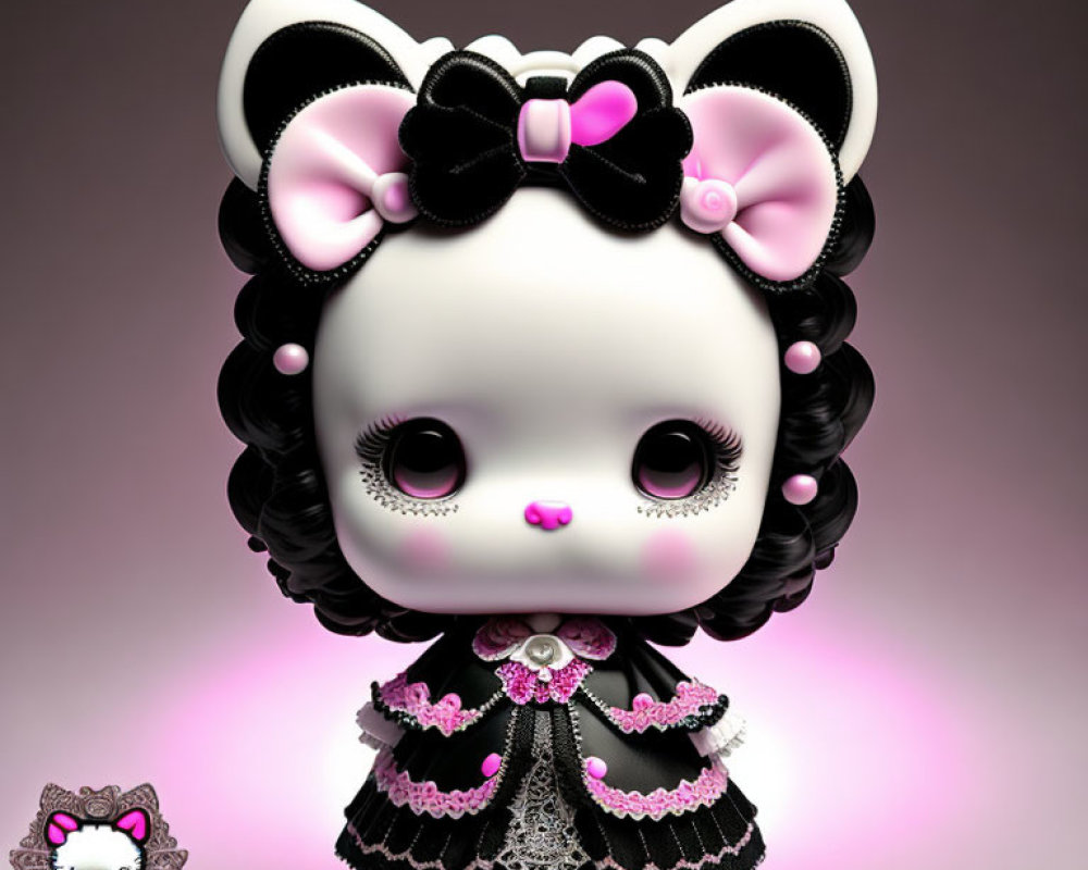 Chibi-style figurine in gothic outfit with cat-inspired design