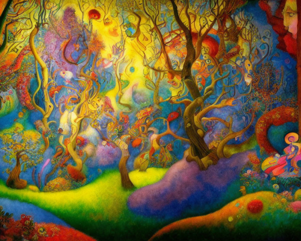 Fantastical forest with whimsical trees and dream-like creatures