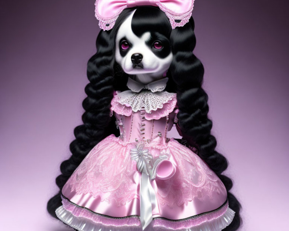 Digital Artwork: Character with Dog Head in Pink Lolita Dress